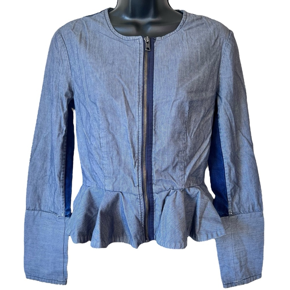 Armani Exchange Striped Peplum Denim Jacket